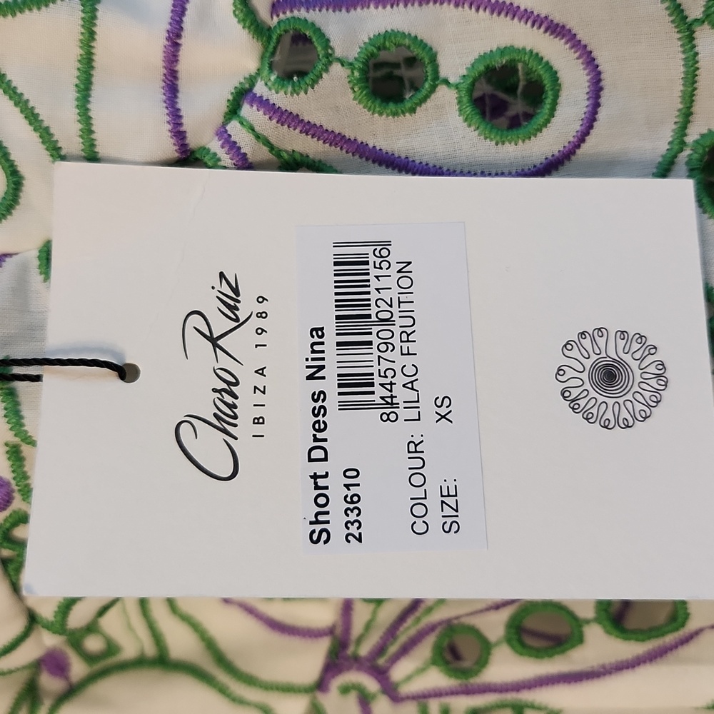 Charo Ruiz Ibiza Nina Short Dress Green and Purple Embroidered - Picture 7 of 13